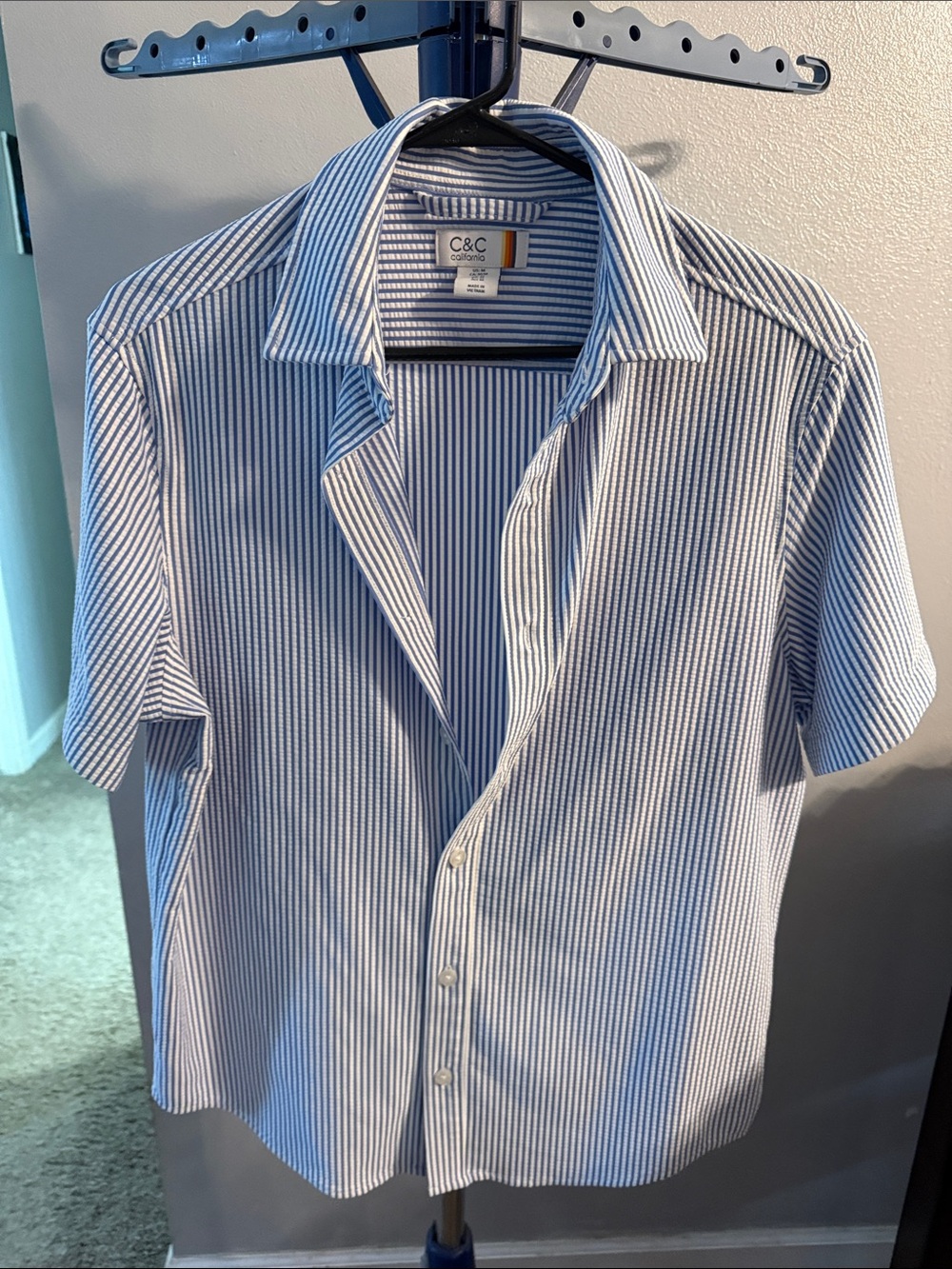 C&C California Men's Blue & White Vertical Stripe Button-Down Shirt